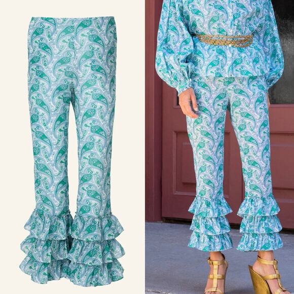 Alix of Bohemia Peony Turquesa Ruffle Pant Paisley Size M - Picture 1 of 7
